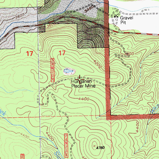 Topographic Map of Hungarian Placer Mine, CA
