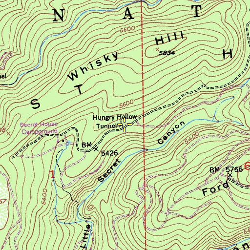 Topographic Map of Hungry Hollow Tunnel, CA