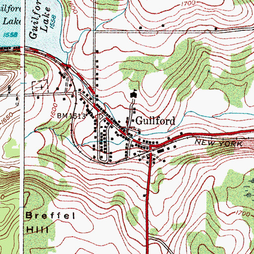 Topographic Map of Guilford United Methodist Church, NY
