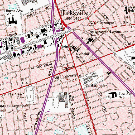 Topographic Map of Hicksville Methodist Church, NY