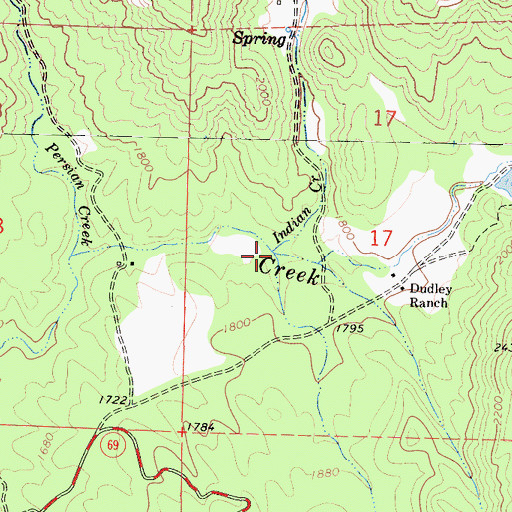 Topographic Map of Indian Creek, CA