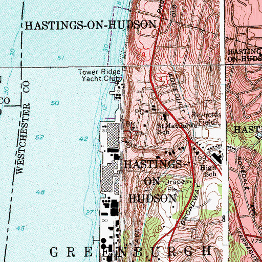 Topographic Map of Hastings - on - Hudson Public Library, NY