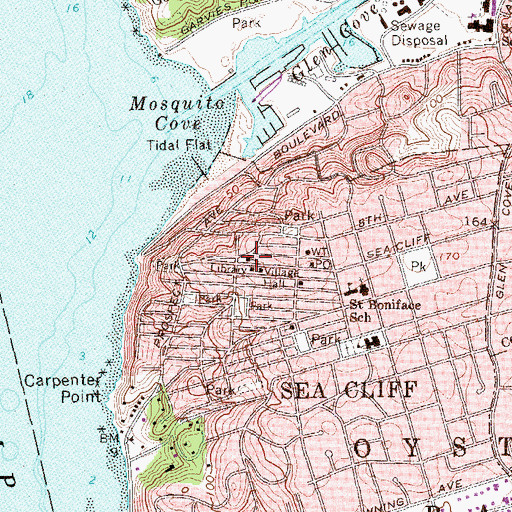 Topographic Map of Sea Cliff Village Library, NY