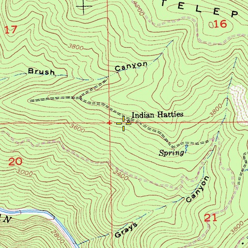 Topographic Map of Indian Hatties, CA