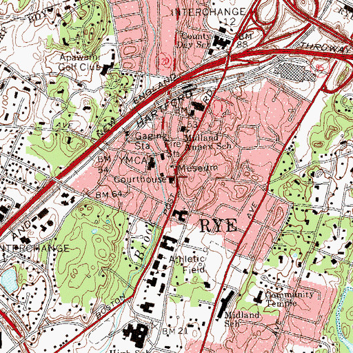 Topographic Map of Rye City Hall, NY