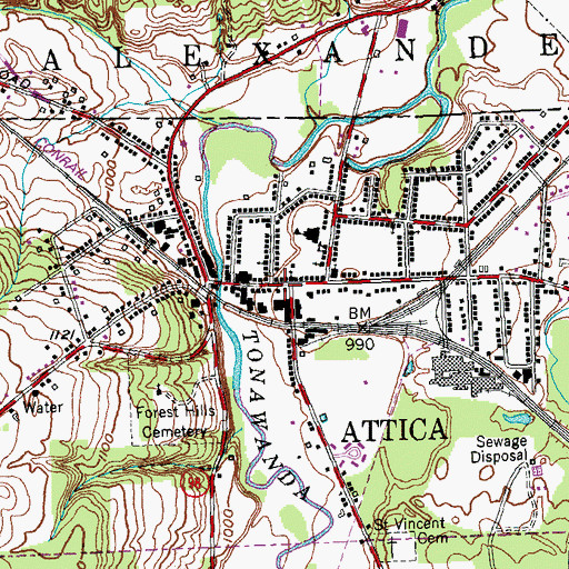 Topographic Map of Attica Post Office, NY