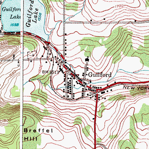 Topographic Map of Guilford Post Office, NY