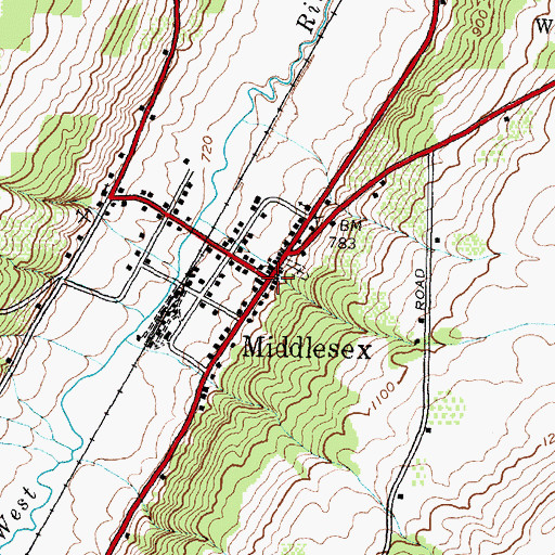 Topographic Map of Middlesex Post Office, NY