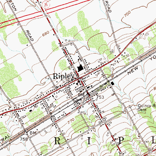 Topographic Map of Ripley Post Office, NY