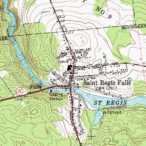 Topographic Map of Saint Regis Falls Post Office, NY