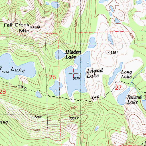 Topographic Map of Island Lake, CA