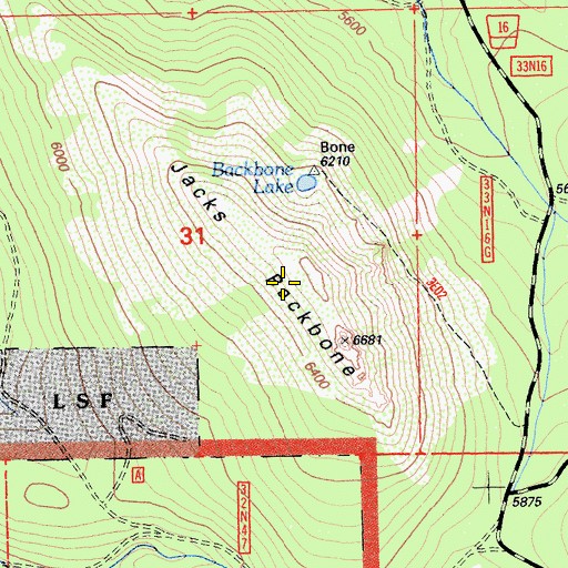 Topographic Map of Jacks Backbone, CA