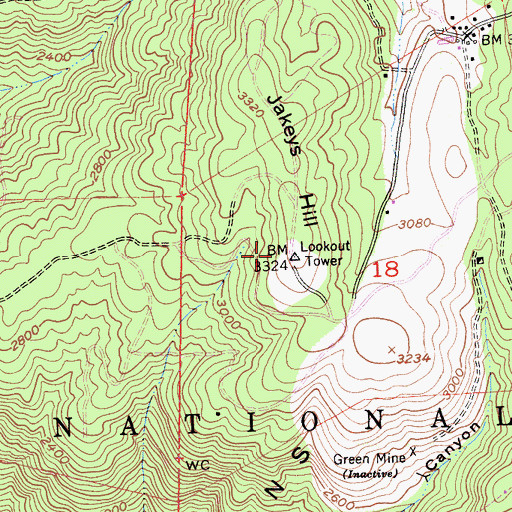 Topographic Map of Jakeys Hill, CA
