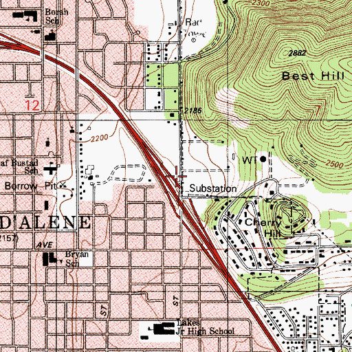 Topographic Map of Coeur D Alene Fire Department Station 3, ID