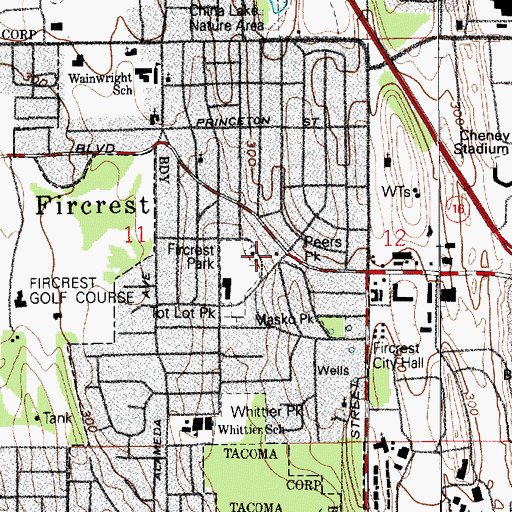 Topographic Map of Tacoma Fire Department Station 17, WA