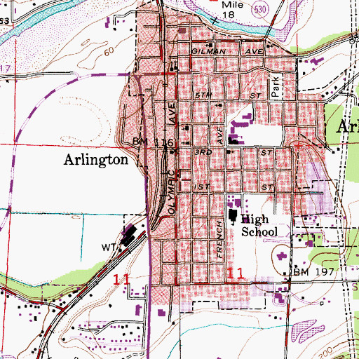 Topographic Map of Arlington Fire Department Station 46, WA