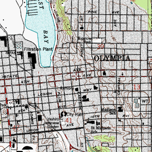 Topographic Map of Olympia Fire Department Station 1 Headquarters, WA