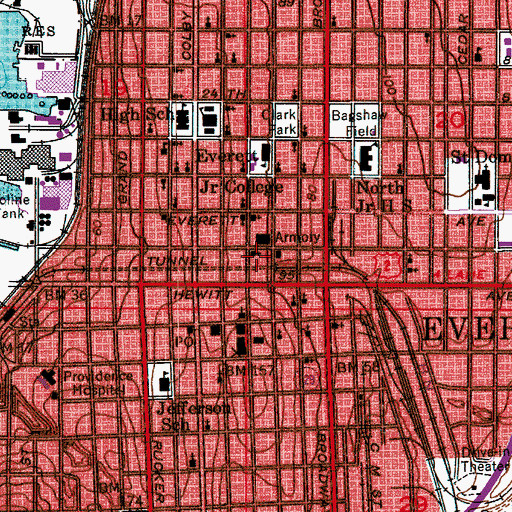 Topographic Map of City of Everett Fire Prevention Bureau, WA