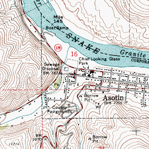 Topographic Map of Asotin Fire Department, WA