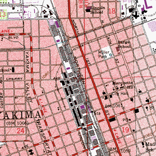 Topographic Map of Yakima Fire Department Station 91, WA