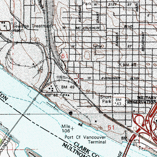 Topographic Map of Vancouver Fire Department Downtown Station 1, WA