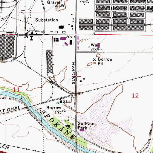 Topographic Map of Spokane Valley Fire Department Station 5 Sullivan, WA