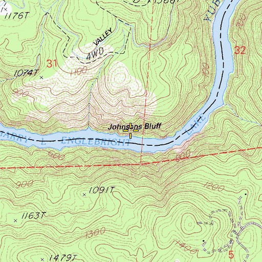 Topographic Map of Johnsons Bluff, CA