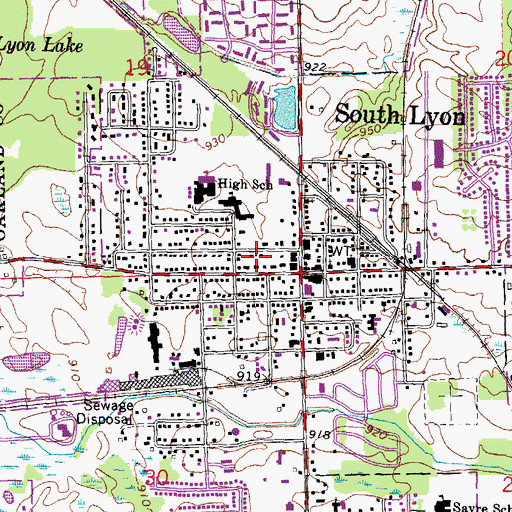Topographic Map of South Lyon Fire Department, MI