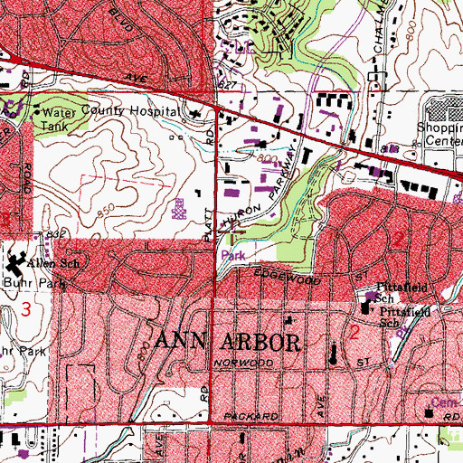 Topographic Map of Ann Arbor Fire Department Station 4, MI