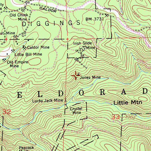 Topographic Map of Jones Mine, CA