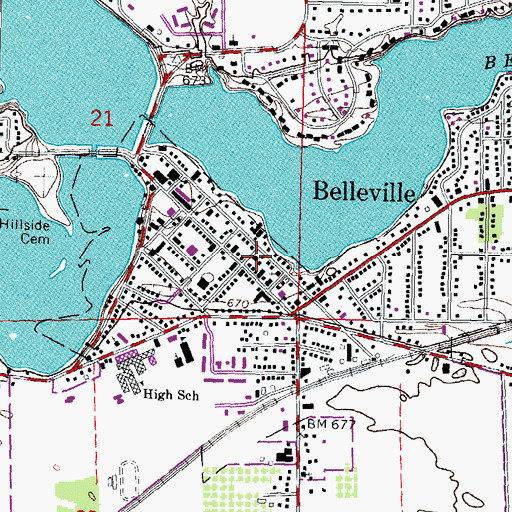 Topographic Map of Belleville Fire Department, MI