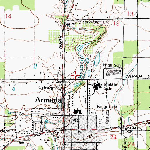 Topographic Map of Armada Township Fire Department, MI
