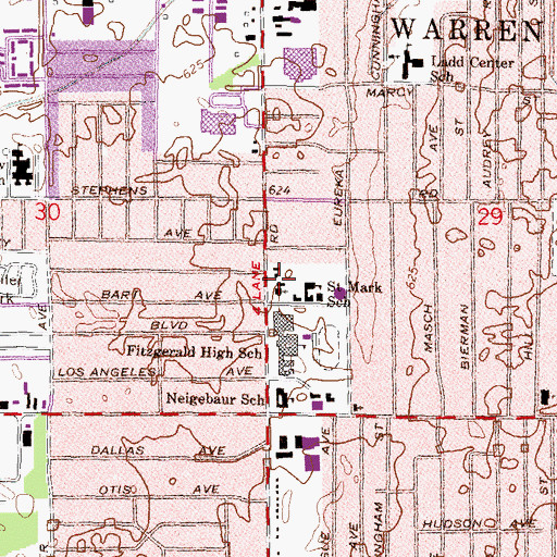 Topographic Map of City of Warren Fire Department Station 3, MI