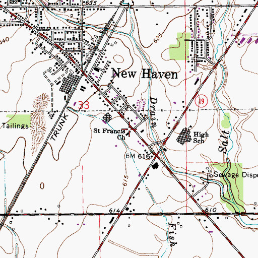 Topographic Map of New Haven Village Fire Department, MI