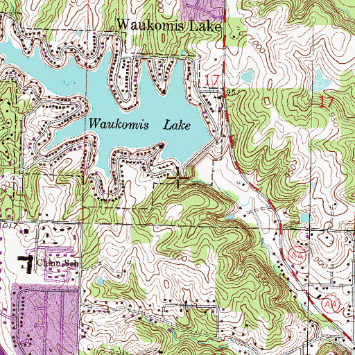 Topographic Map of Lake Waukomis Fire Department, MO