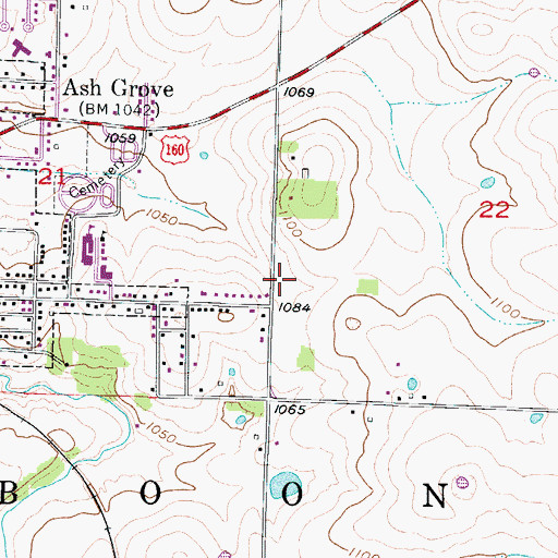 Topographic Map of Ash Grove Fire Protection District, MO