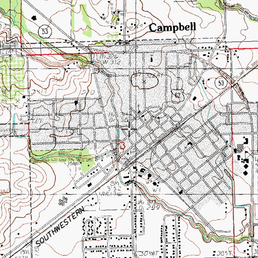 Topographic Map of Campbell Ambulance Service, MO