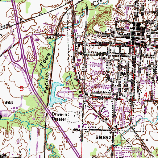 Topographic Map of Harrisonville Emergency Services, MO