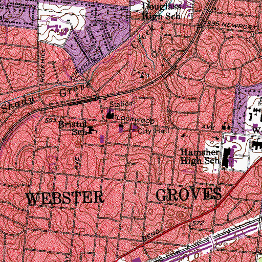 Topographic Map of Webster Groves Fire Department, MO