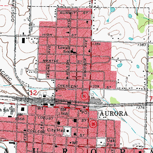 Topographic Map of Aurora Fire Department Station 2, MO