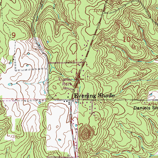 Topographic Map of Roby Fire Department Evening Shade District, MO