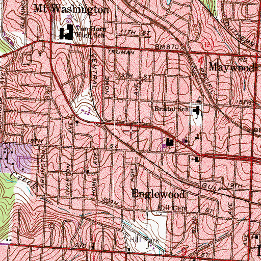 Topographic Map of Independence Fire Department Station 3, MO