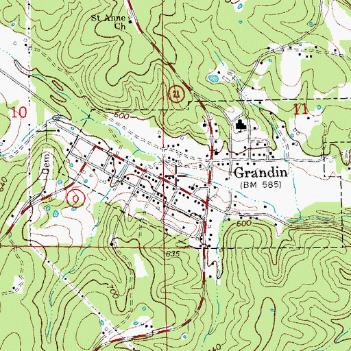 Topographic Map of Grandin Fire Department, MO
