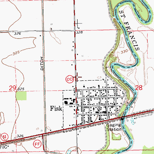 Topographic Map of Butler County Fire Protection District Fisk Station, MO