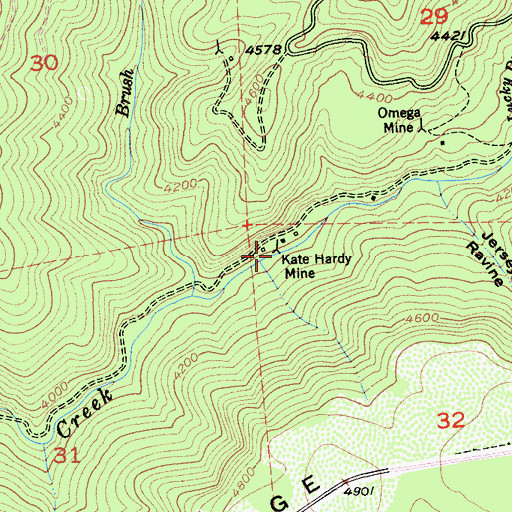 Topographic Map of Kate Hardy Mine, CA