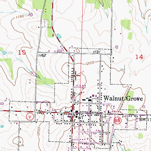 Topographic Map of Walnut Grove Fire Protection District Station 1, MO
