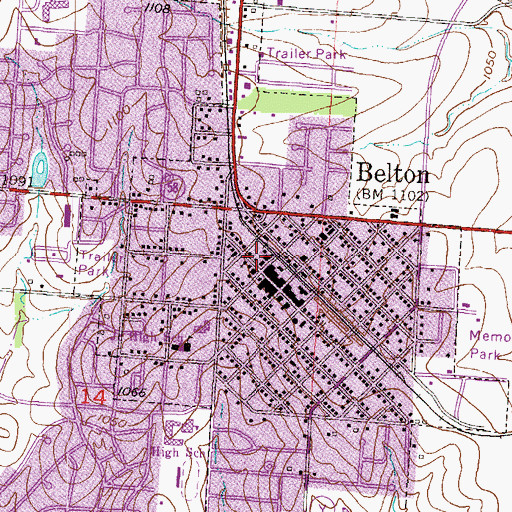 Topographic Map of Belton Fire Department Station 1, MO