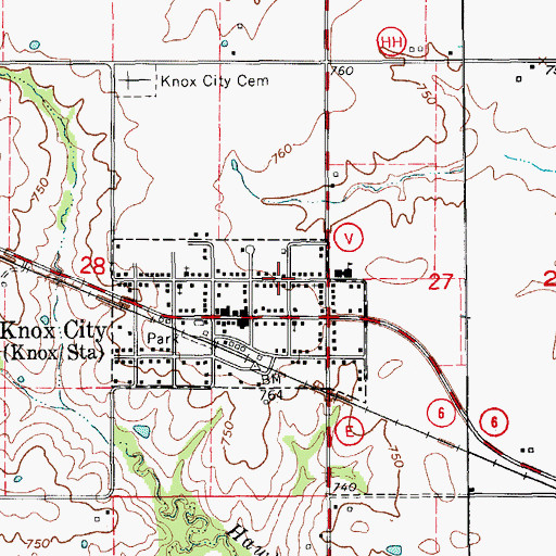 Topographic Map of Knox City and Rural Fire Department, MO