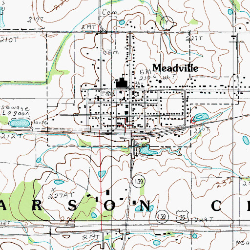 Topographic Map of Meadville Rural Fire Association, MO