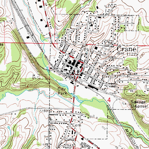 Topographic Map of Crane City Fire Department, MO